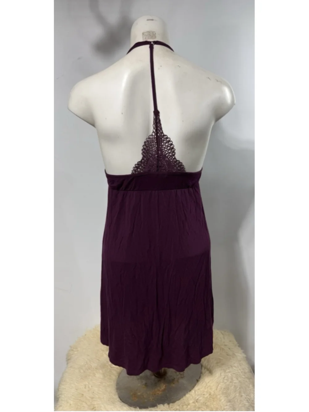 Victoria’s Secret Purple Lace Mesh Halter Babydoll Chemise Lingerie M